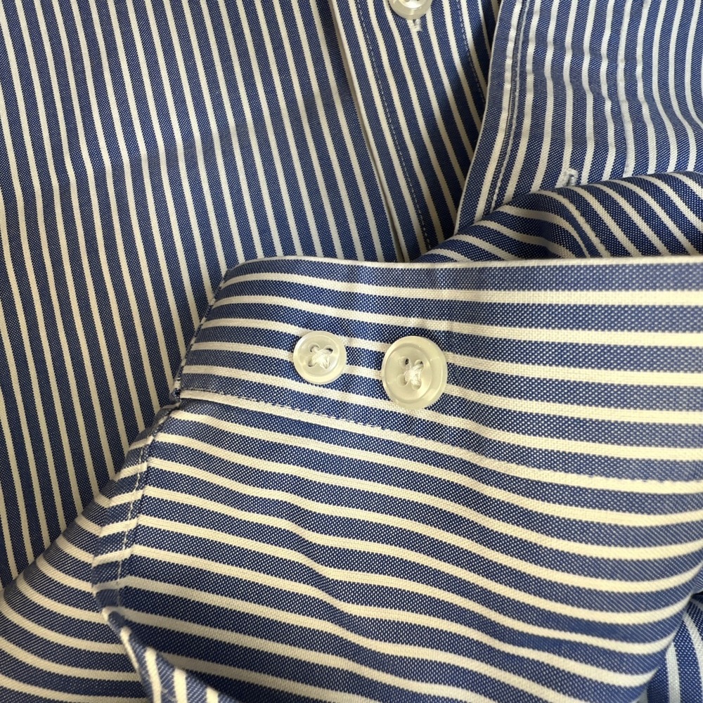 L.L. Bean Mens Wrinkle Resistant Blue & White Striped Button Shirt SZ 15.5-32‎ - Picture 8 of 13